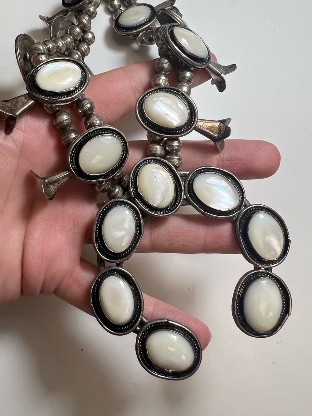 Sterling Silver White Mother-of-Pearl Squash Blossom Necklace - Picture 1 of 16
